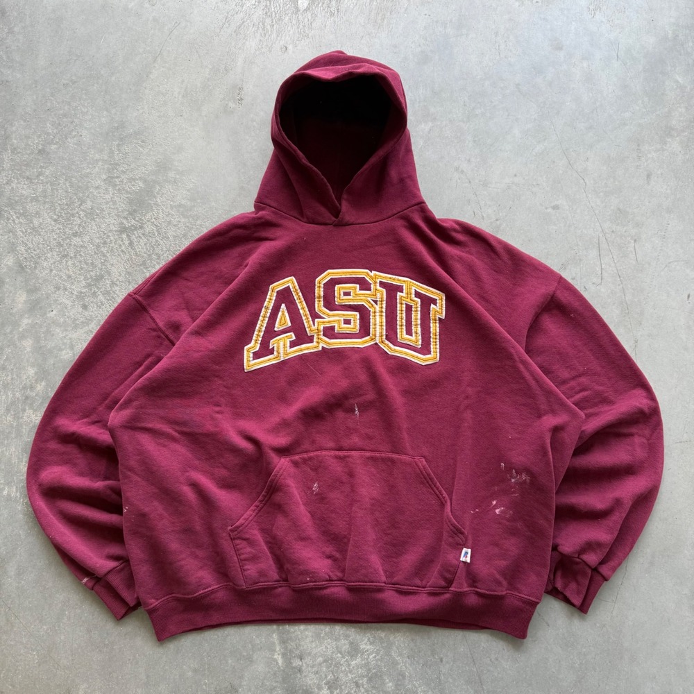 Vintage Russell Athletic ASU Hoodie Arizona State Maroon Sweatshirt XXL Distress